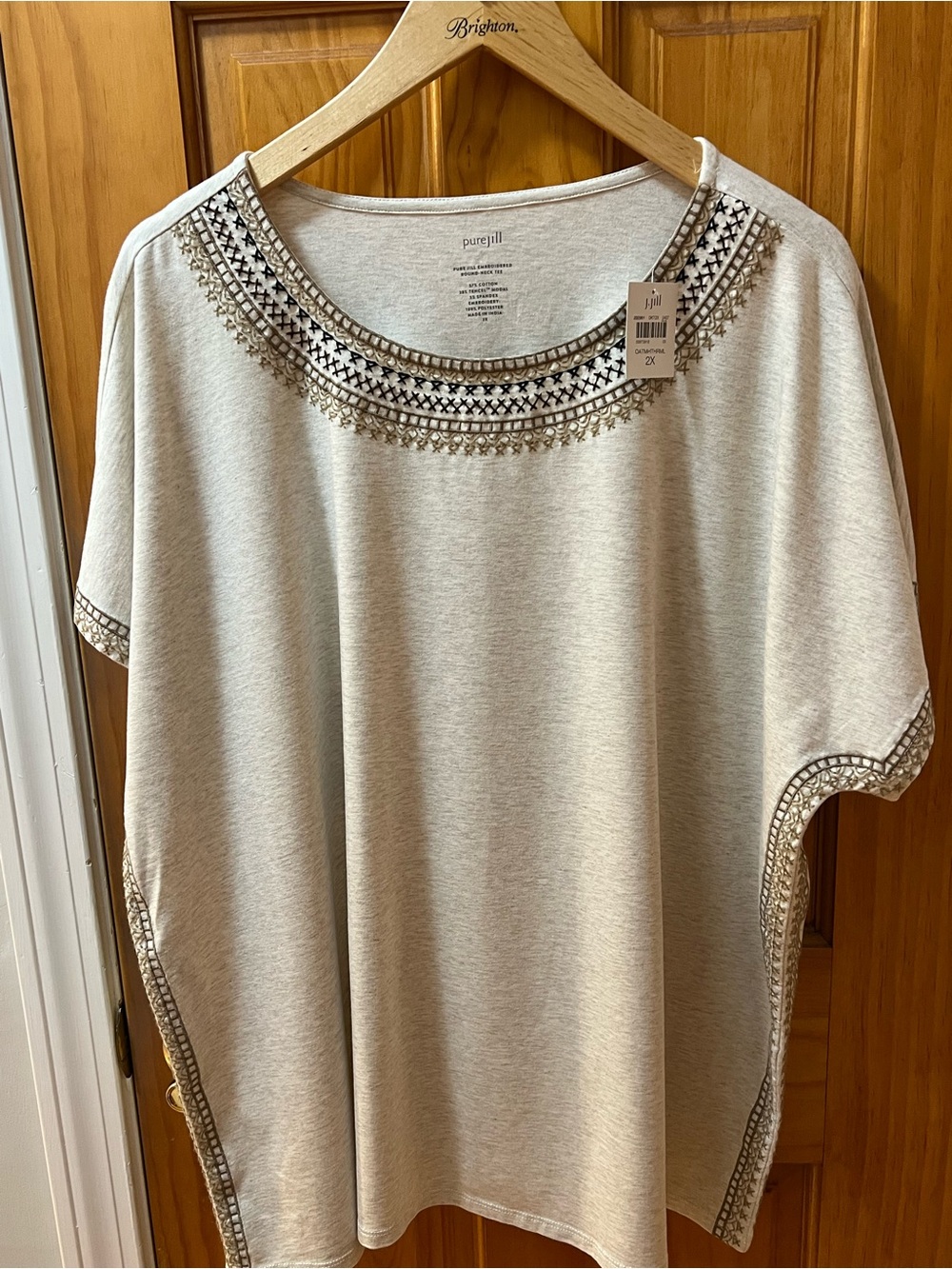 J. Jill Cream Short-Sleeve Embroidered Scoop-Neck Top